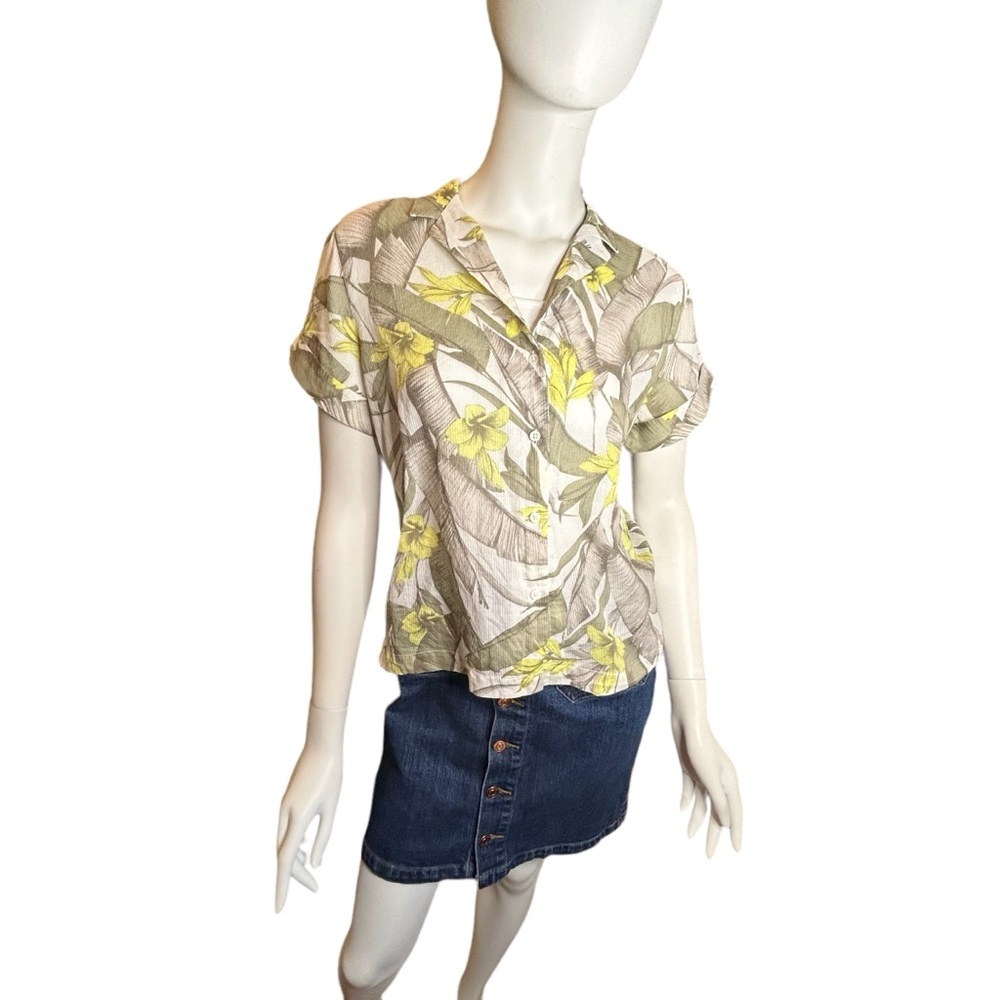 Banana‎ Republic Factory Green Tropical Floral Cotton Button Up Shirt Small - Picture 13 of 13